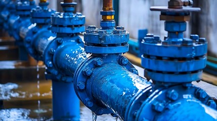 Blue Industrial Pipes and Valves: A Close-Up View of Water Infrastructure