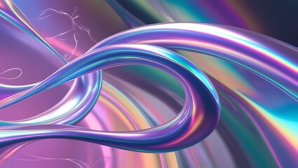 Abstract fluid flow curve iridescent holographic neon, colorful background