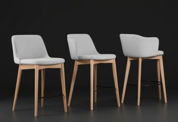 Contemporary bar stools minimalist design with natural wood and light fabric