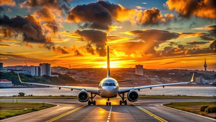 Cabo Verde Airlines Boeing 737 MAX 8 Taxiing at Lisbon Airport - Vibrant Landscape Photography of Aircraft on Runway with Scenic Backdrop