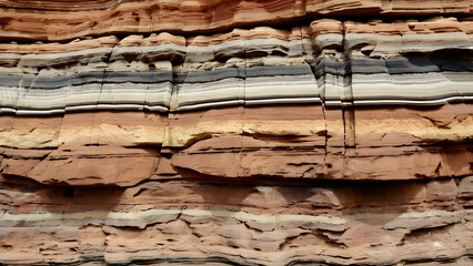 Highly detailed layered rock strata texture showcasing natural variations in color and striation.