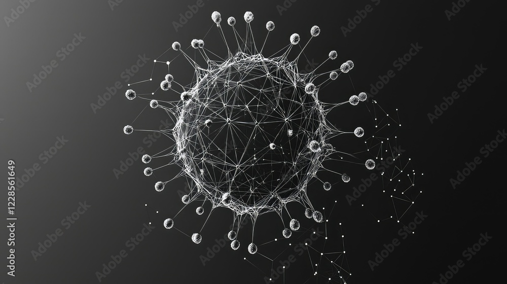 Poster 3d model of virus structure with abstract connections and nodes