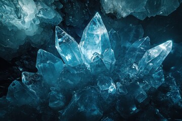 Fototapeta premium Crystal cave formations with light painting with low-key lighting composition and long exposure blend