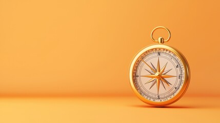 Elegant vintage compass on a vibrant orange background
