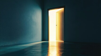 Bright Light Emerging from Open Door in Dark Room Scene