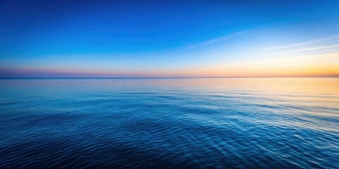 Obraz premium Serene Blue Ocean Horizon at Dawn, serene landscape, blue ocean horizon