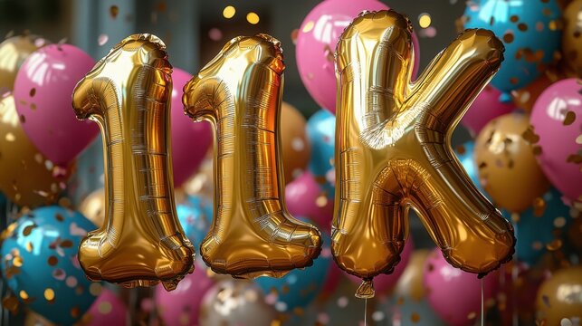11K Followers Celebration Gold Balloons Confetti Party