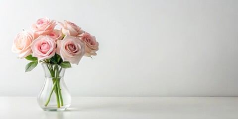 Obraz premium Pastel pink roses in a minimalist vase on a clean white background , elegant simplicity, vase