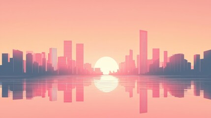 Fototapeta premium Serene Urban Landscape at Sunset with Reflection in Calm Water