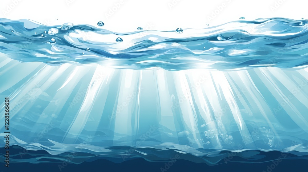 Poster underwater scene showcasing light rays filtering through water, creating a serene atmosphere