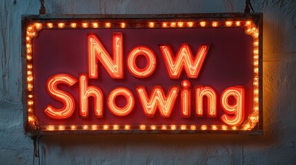 Now showing neon sign movie theater visual urban environment nighttime viewpoint
