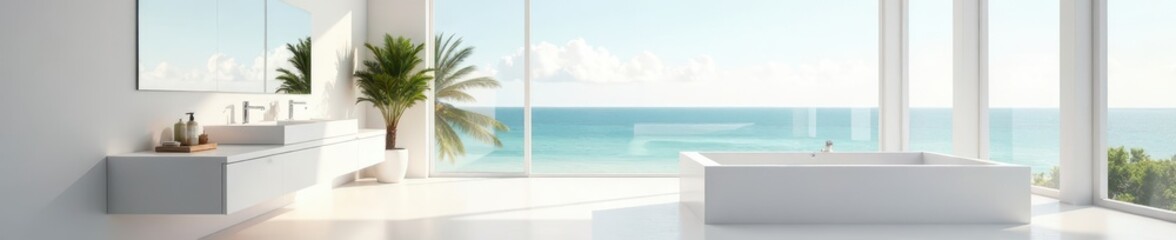 Bright white bathroom, floating vanity, large mirror, renovation, sink