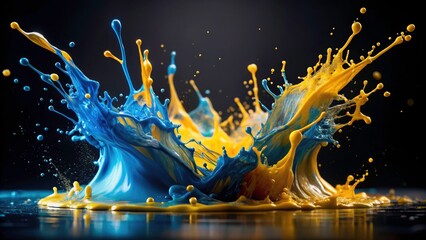 Ukrainian Flag Colors Paint Splash Macro Photography - Blue Yellow Blot Abstract Background