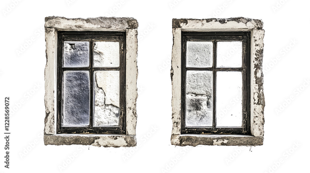 Poster clear display of vintage stone window frames generative ai