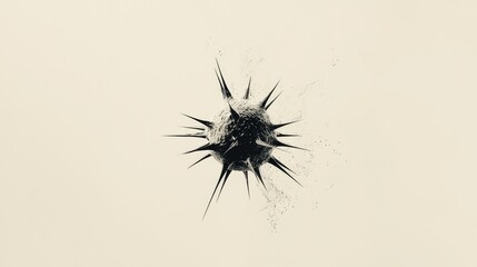 Abstract depiction of a spiky virus floating in a minimalistic background