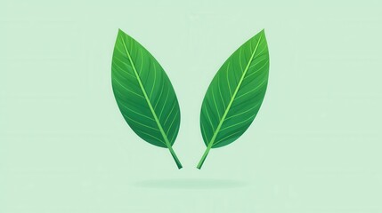 Sleek and Elegant Pair of Elongated Flat Green Leaves on Light Background