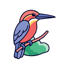 Colorful kingfisher perched on rock tropical bird icon