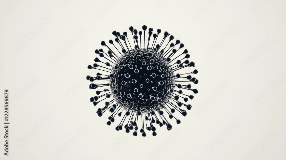 Poster abstract representation of a virus with spikes on a light background