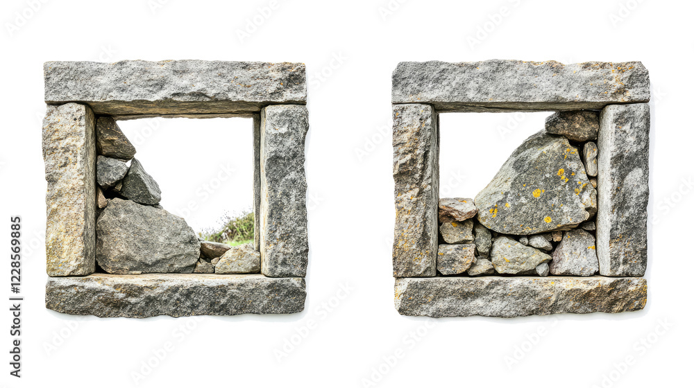 Aufkleber vintage rectangular stone window frames collection generative ai
