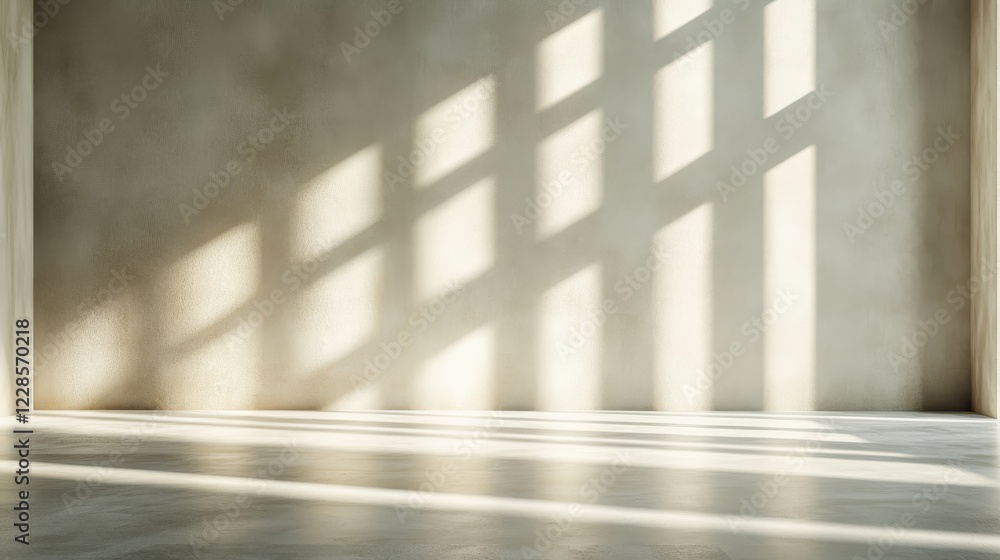 Poster sunlight illuminates empty room showing window shadows