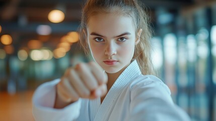 Karate training session dojo action indoor close-up empowerment
