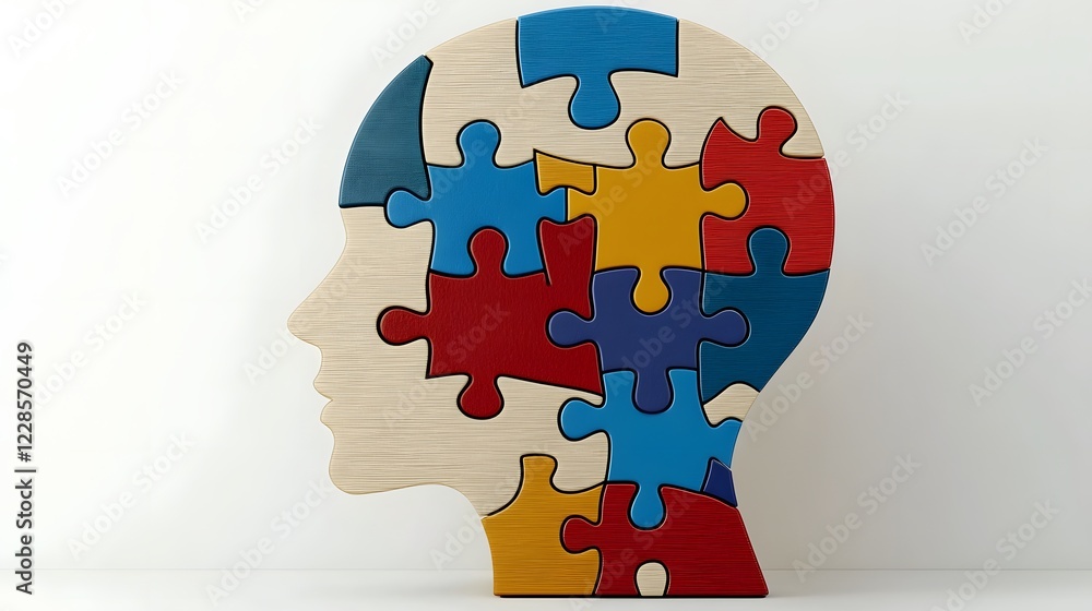 Leinwandbilder detailed puzzle design of a human head missing a blue piece representing mental clarity and problem 