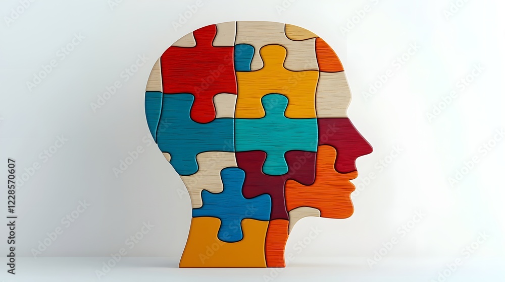 Aufkleber incomplete puzzle piece forming a human head silhouette representing uncovered thoughts self discove