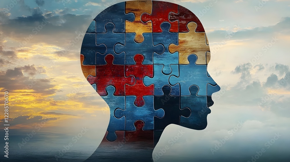 Poster fragmented mind a conceptual of the cognitive puzzle representing mental health challenges and the j