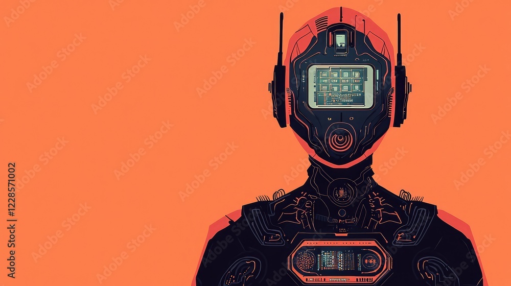 Poster futuristic robot design with high-tech interface and vibrant background