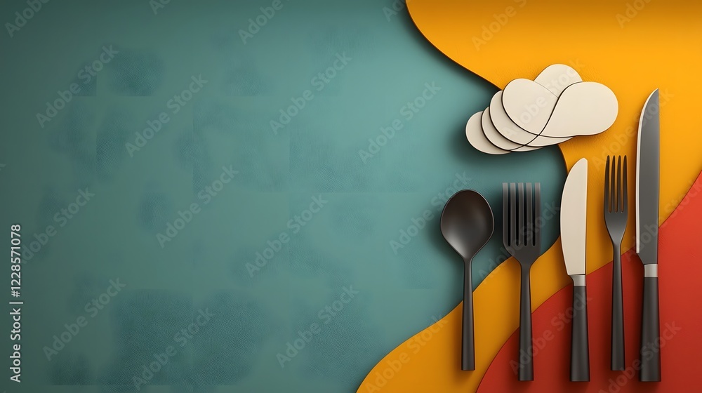 Aufkleber modern and minimal graphic collection of catering icons including a fork spoon knife and chef hat de
