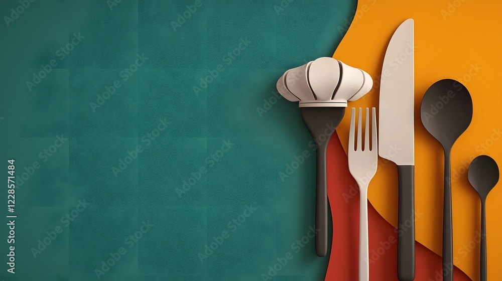 Aufkleber Minimalist Catering Icon Set Featuring Crisp Graphics of Fork Spoon Knife and Chef Hat on a Simple Neutral Background   Ideal for Restaurant Cafe and Hospitality Branding and Visuals