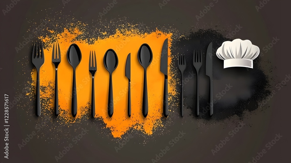 Aufkleber Minimalist catering icon set with a collection of abstract symbols including a fork spoon knife and chef hat designed in a clean modern style on a simple neutral background