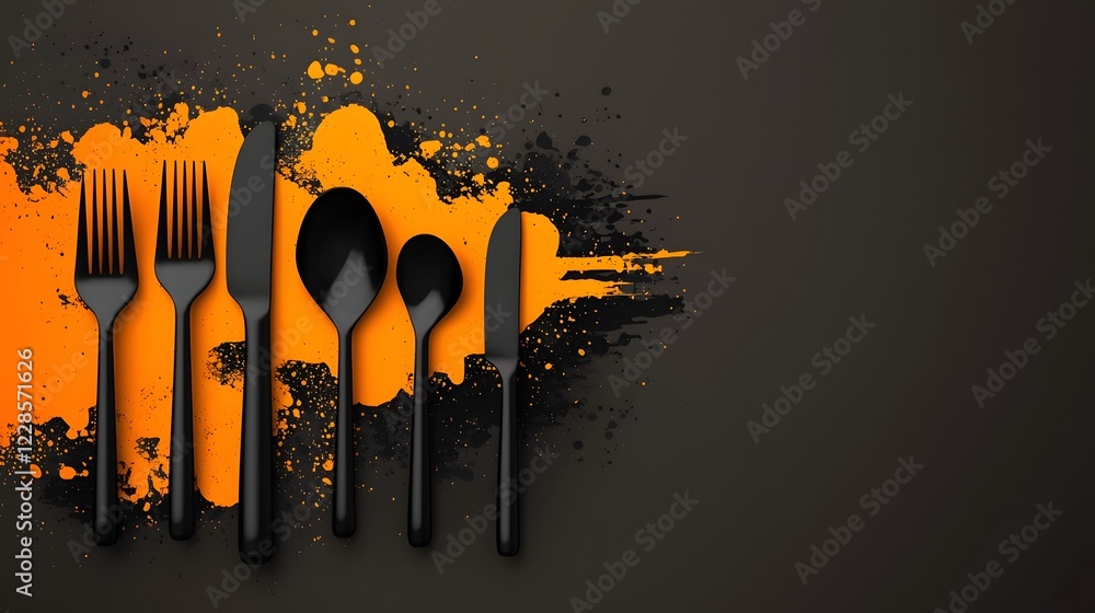 Poster Minimalist catering icon set featuring a collection of abstract symbols including a fork spoon knife and chef hat designed in a clean modern style on a simple neutral background