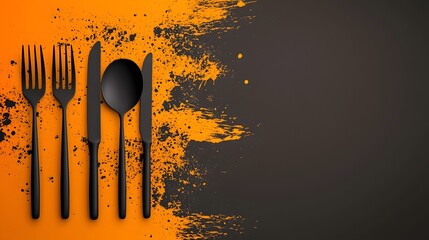 Abstract minimalist design featuring a set of catering icons including a fork spoon knife and chef hat on a plain backdrop