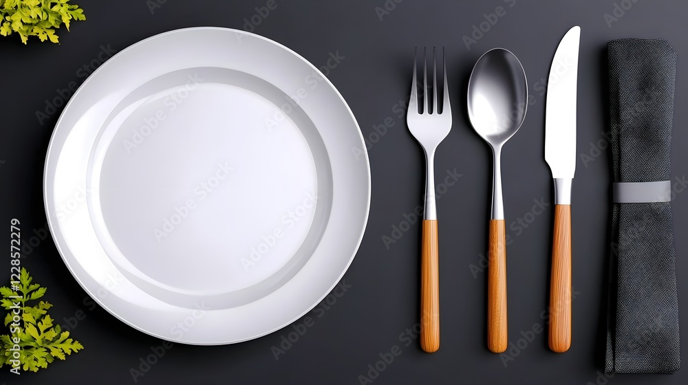 Fototapete a stylized and simplified icon collection showcasing essential catering elements such as a plate for