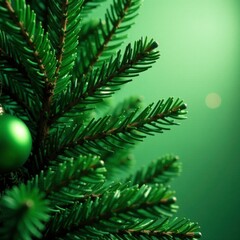 Obraz premium Sparkling green glitter on a Christmas tree trunk and branches, festive, decoration