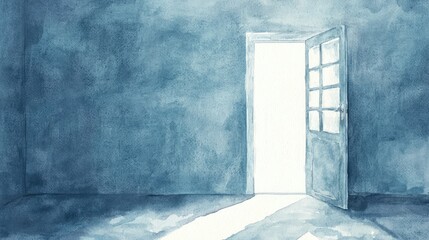 Light Illuminates Room Through Open Door in Watercolor Style