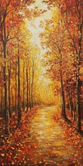 Fototapeta premium Autumn Pathway Through Golden Woodscape