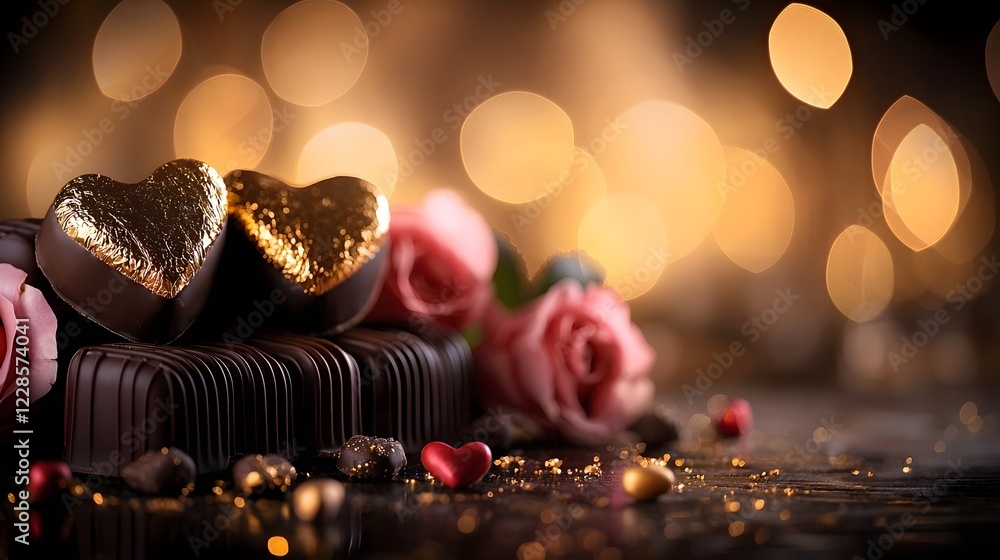 Aufkleber heartwarming valentine s day scene featuring heart shaped praline chocolates wrapped in shimmering g