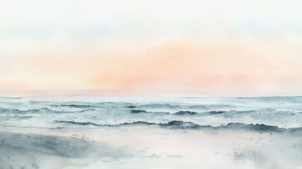 Obraz premium Serene Watercolor Landscape of Waves and Gentle Horizon at Sunset