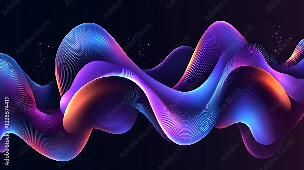 Aufkleber abstract neon waves flowing dynamically across dark background