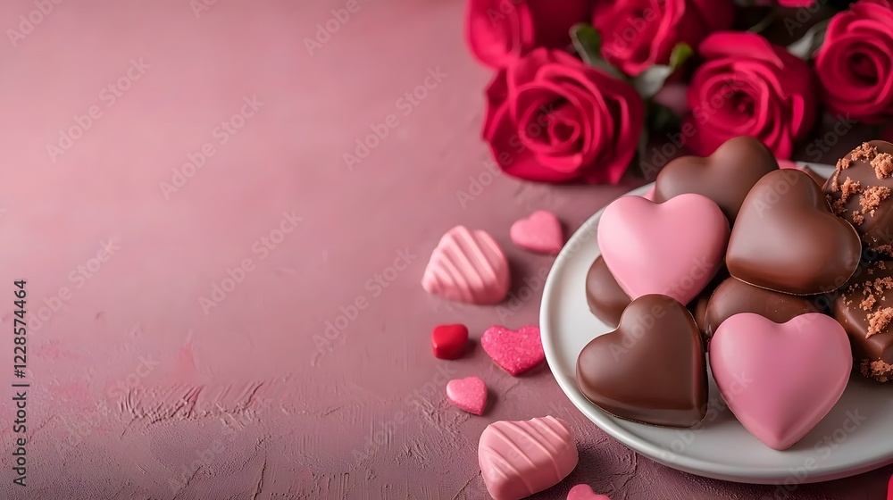 Aufkleber exquisite close up of rich heart shaped praline chocolates with a smooth glossy texture artfully pre