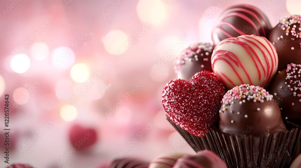 Aufkleber luxurious heart shaped chocolates truffles and pralines with decorative swirls and sprinkles arrange