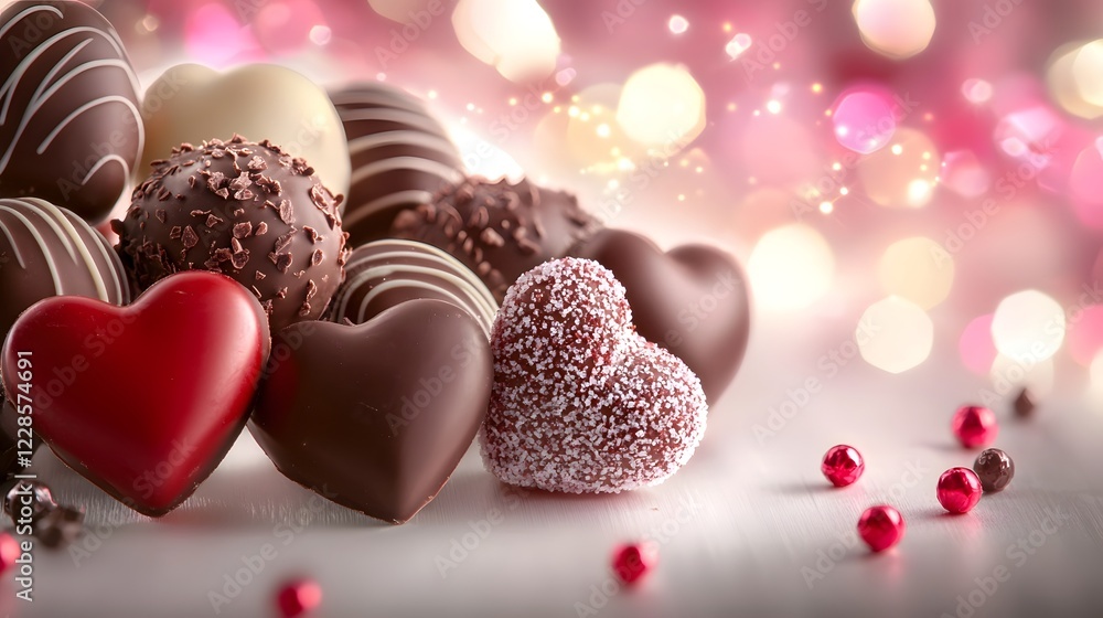 Poster exquisite heart shaped chocolate pralines truffles and other premium cocoa dusted confections beauti