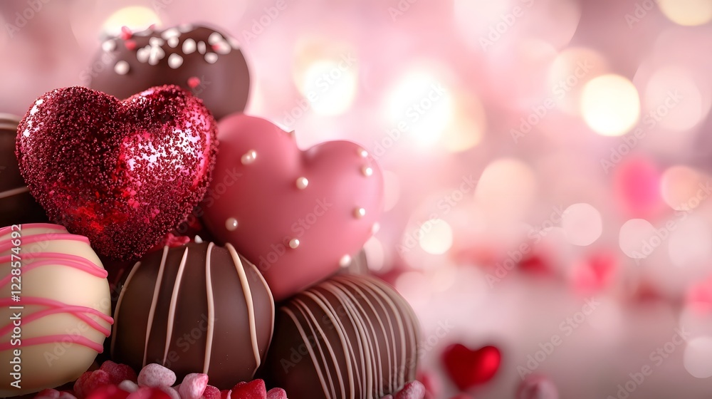 Poster charming valentine themed chocolate assortment with heart shaped candies milk and dark pralines and 