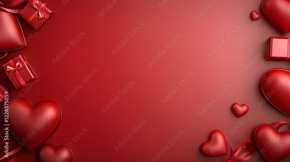 Poster elegant and modern flat lay composition with red valentine s day theme includes delicate heart choco