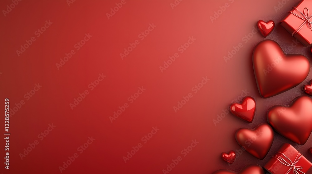 Aufkleber romantic and modern flat lay composition with red minimalist design elements featuring scattered hea