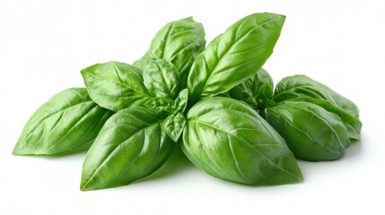 Fototapeta premium Fresh basil leaves arranged for culinary use.