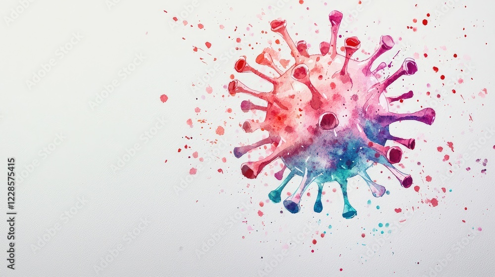 Poster colorful abstract representation of virus with splashes and swirls