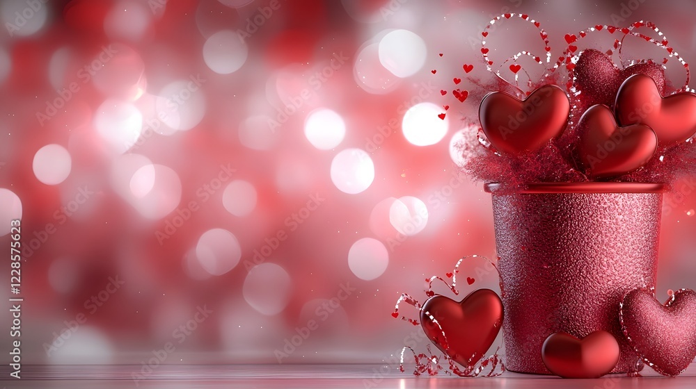Poster Vibrant red hearts of various sizes scattered elegantly on a smooth gradient red backdrop creating a romantic and modern minimalist design perfect for Valentine s Day wedding anniversary